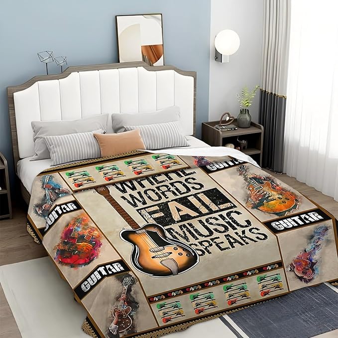 Tijuboni Guitar Music Throw Blanket Guitar Gifts for Girls Boys Women Men Kids Adults Soft Flannel Fleece Blanket for Couch Sofa Bed Home Decor 60"x80"
