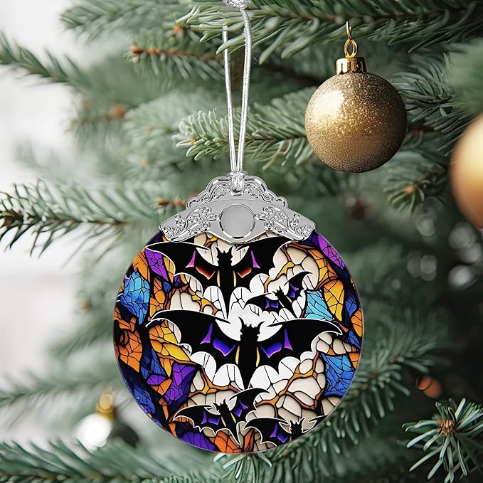 Christmas Ornament, Stained Glass Ornament, Christmas Decorations for Tree, Holiday Ornament, Unique Gift Idea - Bats in The Dark