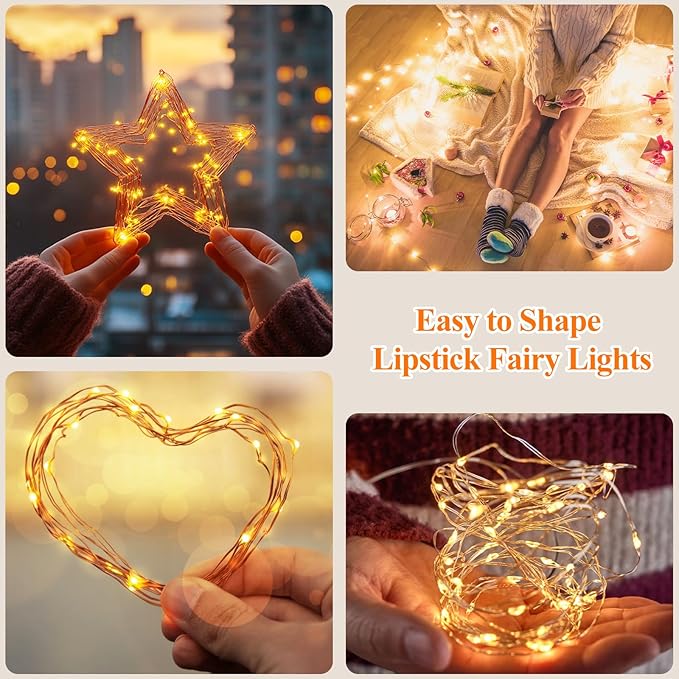 Lakumu 132FT(33 * 4) Fairy Lights Battery Operated, Rechargeable String Lights with Timer, LED Twinkle Lights for Bedroom, Christmas Decorations, Wedding, Centerpiece Table Decor Warm White