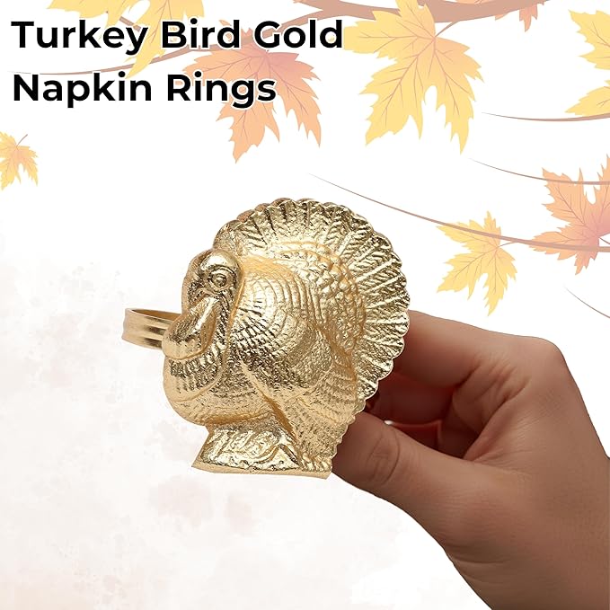 ALPHA Living HOME Turkey Bird Gold Napkin Rings Set of -12 for Dinner Parties, Weddings Receptions, Family Gatherings, or Everyday Use - Set Your Style with Daily Use Table Décor Accessories