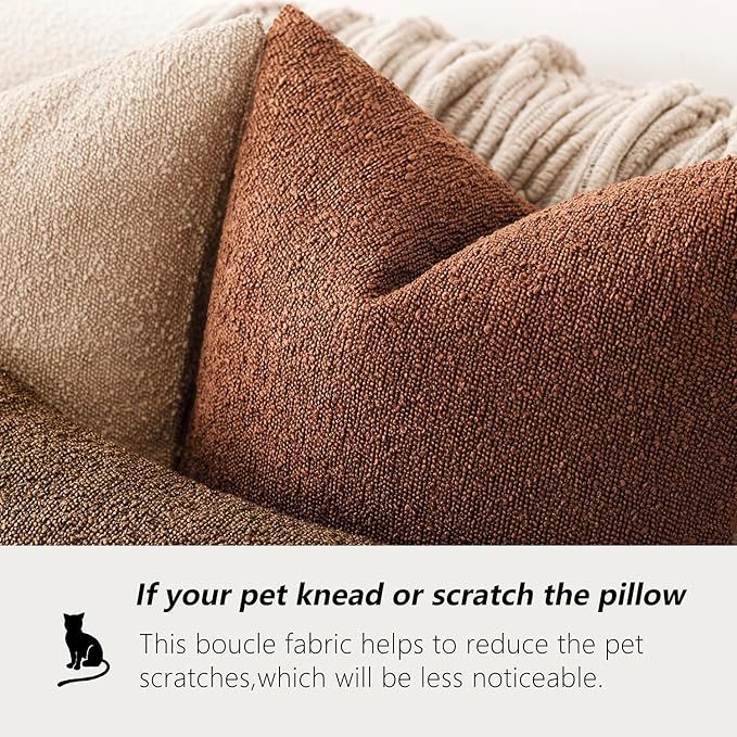 Foindtower Pack of 2 Textured Boucle Throw Pillow Covers Accent Solid Pillow Cases Cozy Soft Decorative Couch Cushion Case for Chair Sofa Bedroom Living Room Home Decor 20x20 Inch Red Taupe