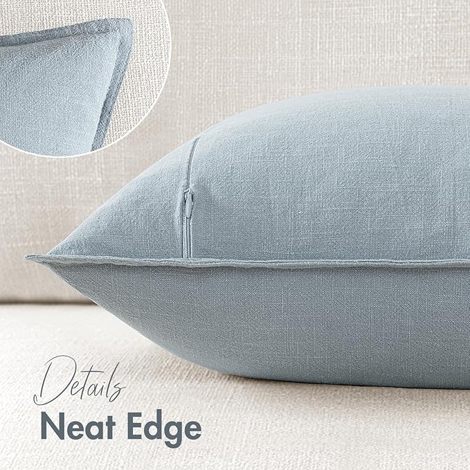 Woaboy 26x26 Inch Set of 2 Decorative Linen Solid Throw Pillow Covers Boho Accent Farmhouse Couch Pillowcases Modern Netural Euro Home Decor for Couch Sofa Living Room Bed,Light Blue