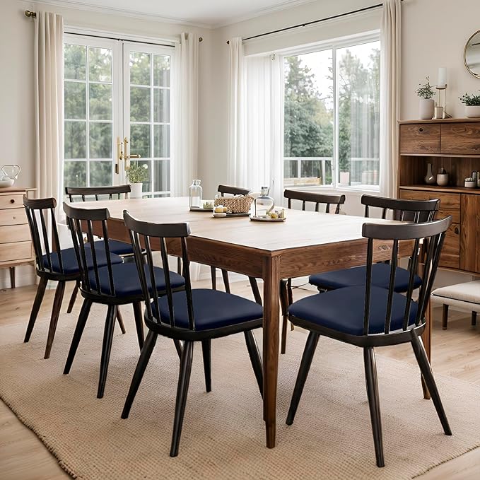 Waterproof PU Leather Seat Covers for Dining Room Chairs Set of 4, Stretch Dining Chair Slipcovers, Kitchen Chair Seat Covers, Non-Slip & Washable (Navy)