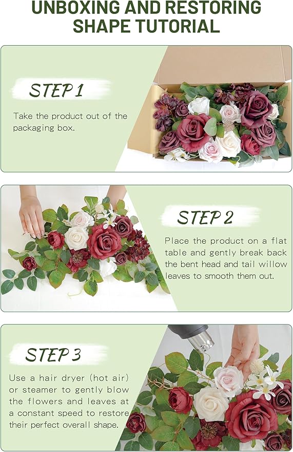 Wedding Decor (Pack of 2) Welcome Sign Flower Backdrop Garland for Ceremony Reception Wall Easel Home Decoration Entryway Faux Outdoor Board Head Table Decor (Burgundy & White)