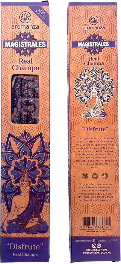 Sahumerios MAGISTRALES. Premium Incense. (Real Champa - Joy) Therapeutic. Natural Resins. Inspiring Messages in Each Box. Hand Made. Organic. 8 Count.