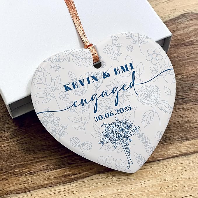 Personalized First Christmas Married Ornament 2025 – Ceramic Heart Wedding Ornament – Christmas, Anniversary, Engagement, Newlywed Gift for Couple – Custom Photo Keepsake Decoration