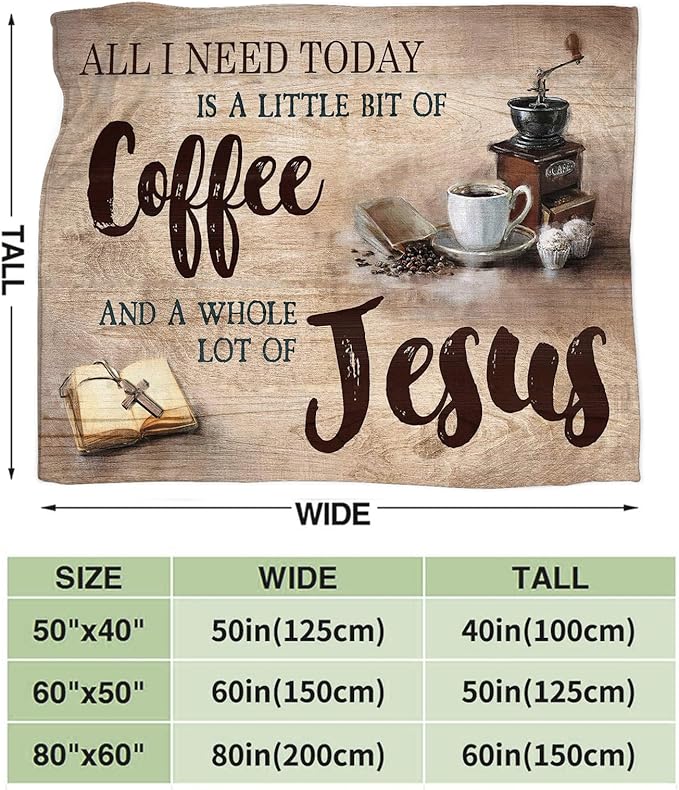 Tijuboni Christian Coffee Throw Blanket Religious Faith Gifts for Women Men Girls Boys Kids Adults Soft Flannel Fleece Blanket for Couch Sofa Bed Home Decor 60"x80"