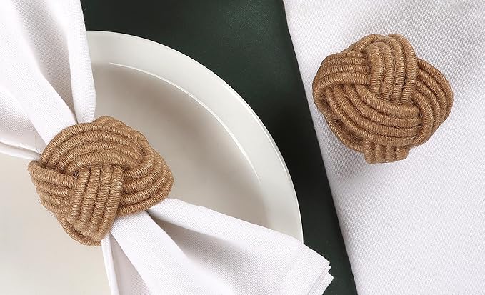 ALPHA Living HOME Rustic Jute Napkin Rings Set of 12 - Natural Woven Napkin Holders for Table Décor, Parties, Weddings, Everyday Dining - Farmhouse Style Napkin Rings Accessories (Brown)