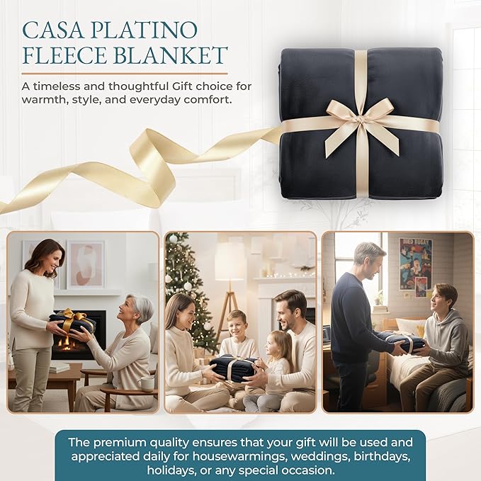 Casa Platino Queen Size Blanket – Grey Fleece Throw Blanket 90x90 for Bed or Couch – Soft, Lightweight & Warm Flannel Blanket for Women and Men – All Season Use