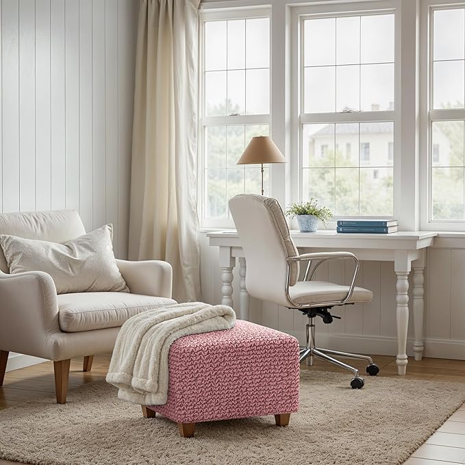 PAULATO BY GA.I.CO. Small Ottoman Cover Stool Cover Pouf Slipcover - Soft Polyester Fabric Slipcover - 1-Piece Form Fit Stretch Furniture Protector - Microfibra Collection - Coral Pink (Ottoman)