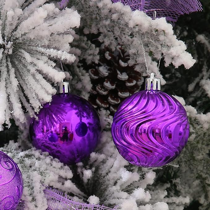 34ct Purple Christmas Ball Ornaments Shatterproof Plastic Christmas Tree Decorations for Xmas Party Home Office Holiday Decor -Medium Size (2.36"/ 60mm)