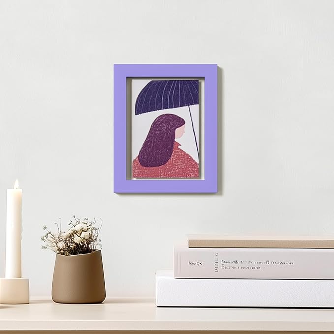 eletecpro 5x7 Purple Floating Picture Frames Set of 2, Real Double Glass Picture Frames for Wall Mount, Vertical or Horizontal Display Multi-Size Photos and Artworks up to 5 x 7 Inches, Home Decor