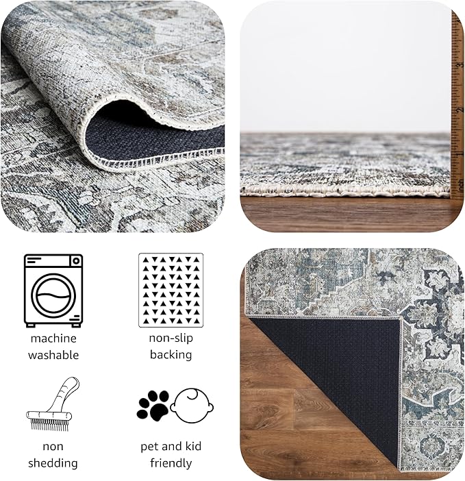 Keen Home Design 5x7 Rug - Machine Washable Area Rug with Non-Slip Backing, Ideal for Living Room, Dining Room, Bedroom - Vintage, Easy Clean, Durable, Low Pile - (5' x 7')