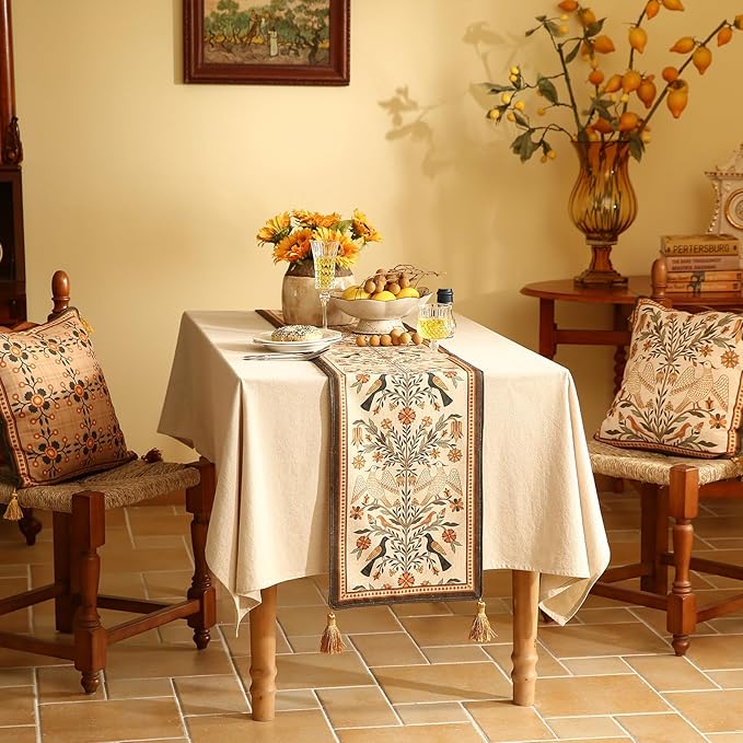 bilingaier Vintage Linen Table Runner 102 Inches Long,Floral Print Italian Rustic Runner for Coffee Table Decor Tabletop Table Runners for Kitchen,Dining,Party,Home,Christmas,12"*102"