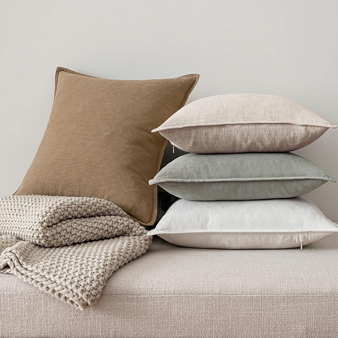 MIULEE Neutral Linen Pillow Covers Pack of 4 Decorative Natural Solid Throw Pillow Covers Soft Accent Boho Farmhouse Couch Pillowcases Modern Home Decors for Living Room Bed Sofa 24x24 Inch