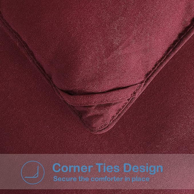 EASELAND Full Size Down Alternative Comforter - Quilted Duvet Insert for All Seasons, Soft Lightweight with Corner Tabs, Summer Winter Warm Bedding, Burgundy 82×86 Inches