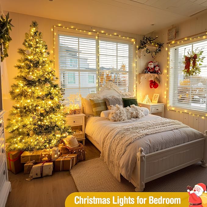 JMEXSUSS 66ft 200 LED Christmas Lights Outdoor, Warm White Christmas Tree Lights Indoor Plug in, 8 Modes Twinkle String Light for Outside Bedroom Wedding Party Classroom Dorm Ceiling Home Decorations