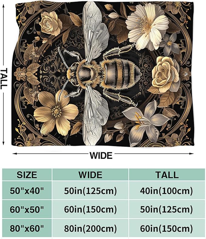 Tijuboni Bee Throw Blanket Bee Gifts for Women Men Girls Boys Kids Adults Soft Flannel Fleece Blanket for Couch Sofa Bed Home Decor 40"x50"
