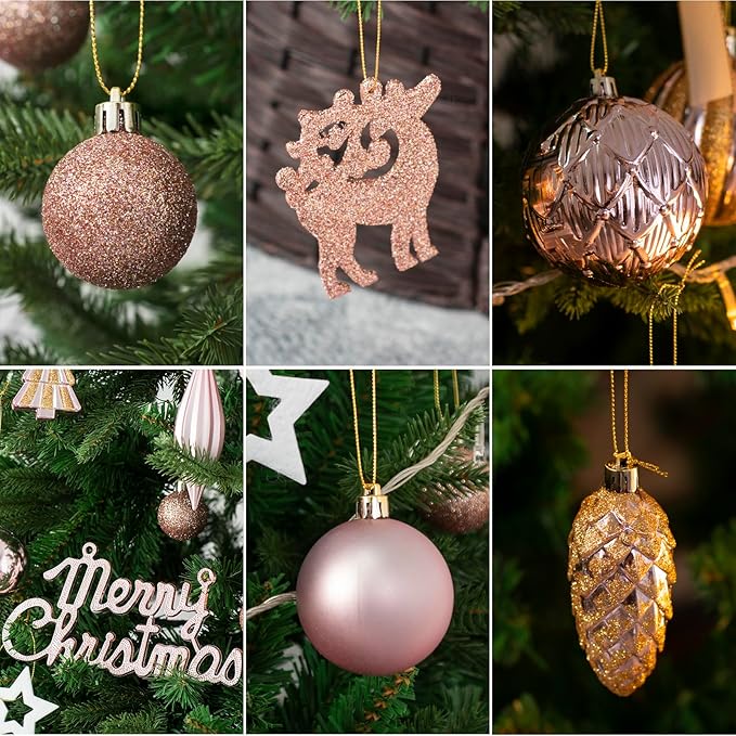 LARAINE Christmas Balls Ornaments 88 Pcs Decorations for Christmas Tree, Shatterproof Hanging Ball Variety Gift Set of Holiday Party Wedding Decoration (Rosegold)