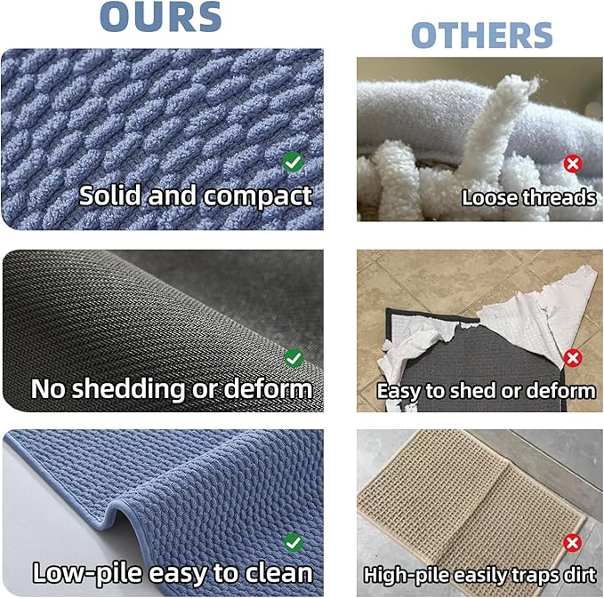 Bathroom Runner Rugs, Long Bath Mat Runner Washable Thin Quick Dry Low Pile Bathroom Runner Rugs Non Slip, Denim Blue 24"x70"