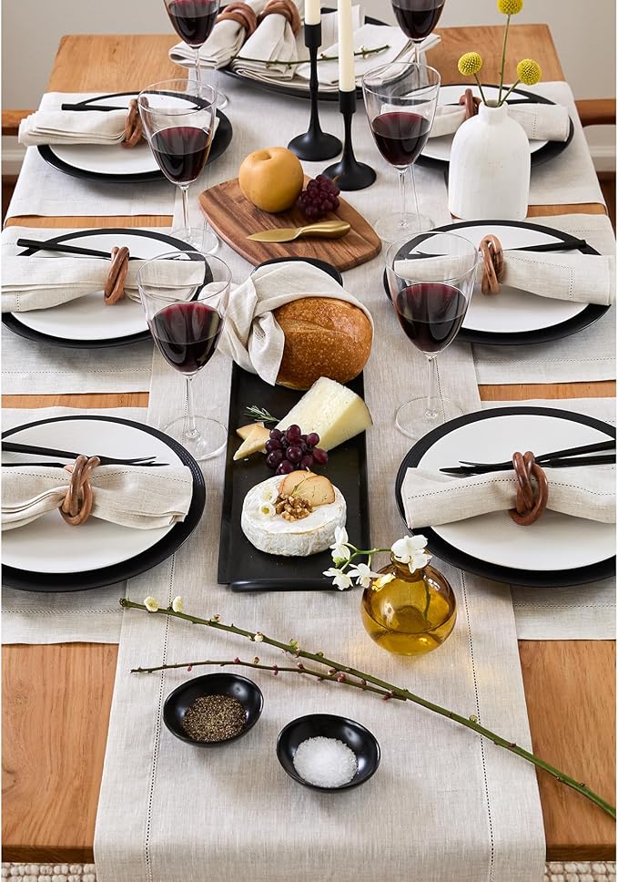 Solino Home Linen Light Natural Table Runner 132 Inches Long - 100% Pure Linen Extra Long Table Runner 14 x 132 Inch for Spring, Easter - Classic Hemstitch