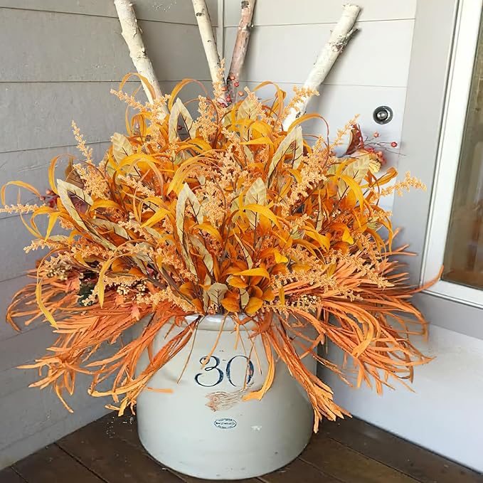 3 Pcs Artificial Fall Flowers Autumn Flowers Artificial for Decoration Fall Bouquet Maple Leaves Wheat Floral Arrangement Faux Fall Flower Branches for Thanksgiving Table Centerpieces Decor