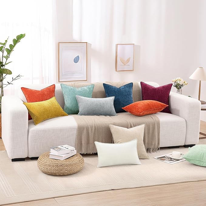 decorUhome Christmas Couch Throw Pillow Covers 26x26 Set of 2, Decorative Soft Euro Velvet Neutral Chenille Pillow Covers with Elegant Design for Sofa Bed Living Room Home Decor, Rhododendron
