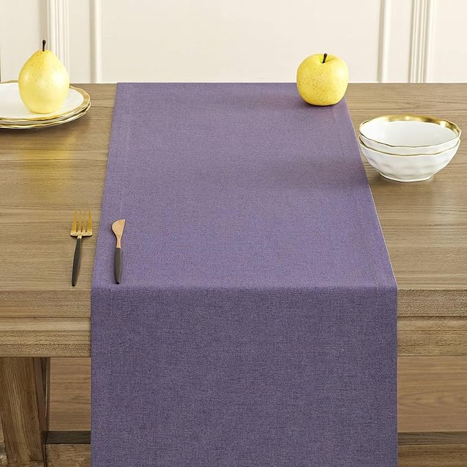 ZeeMart Basic Linen Style Table Runner, 14 x 48 Inch Dark Purple Chambray, Rustic Farmhouse Purple Table Runners 48 Inches Long, Everyday Polyester Table Runner - Machine Washable & Easy Care