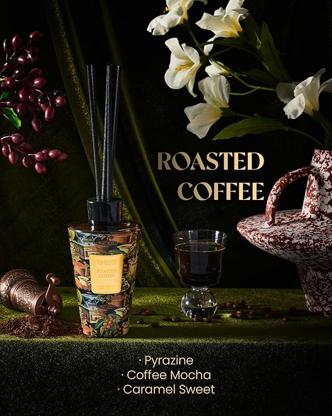 M&SENSE Roasted Coffee Reed Diffuser Set - 8.79fl oz Home Fragrance Non-Toxic Reed Diffuser for Home, Long Lasting Air Freshner Gifts for Bathroom Bedroom Fragrance Decor