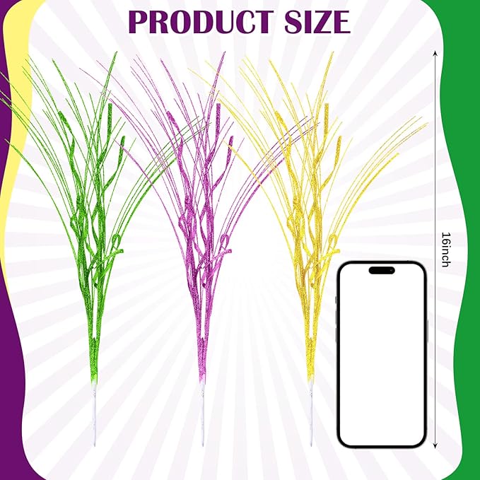 12 Pcs Mardi Gras Picks Table Centerpiece Decoration 16'' Mardi Gras Tree Topper Purple Gold Green Floral Berry Stems Picks and Sprays Table Decor for Carnival Party(Branch)