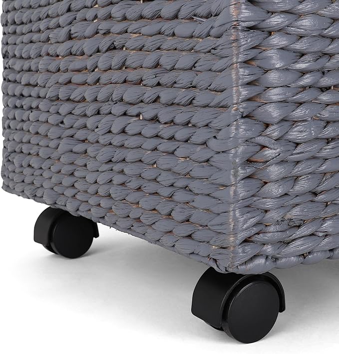Seagrass Rolling File Cabinet - Home Filing Cabinet - Hanging File Organizer - Home and Office Wicker File Cabinet - Water Hyacinth Storage Basket for File Storage (Grey)