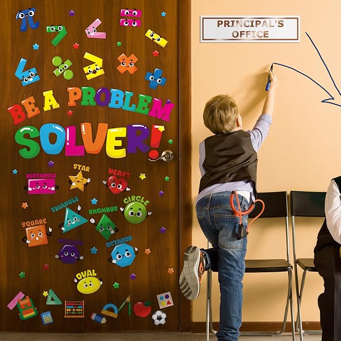 Cinrobiye Math Bulletin Board Stickers,Mathematics Cubes Classroom Decoration,Be a Problem Solver Classroom Decor for Back to School First Day Window Door Wall Elementary Preschool Teacher Supplies