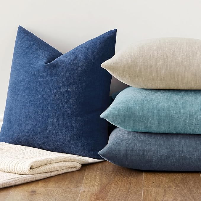 MIULEE Navy Blue Couch Pillow Covers 18x18 Inch, Set of 2 Soft Chenille Decorative Square Summer Throw Pillow Covers Farmhouse for Sofa Living Room Bed