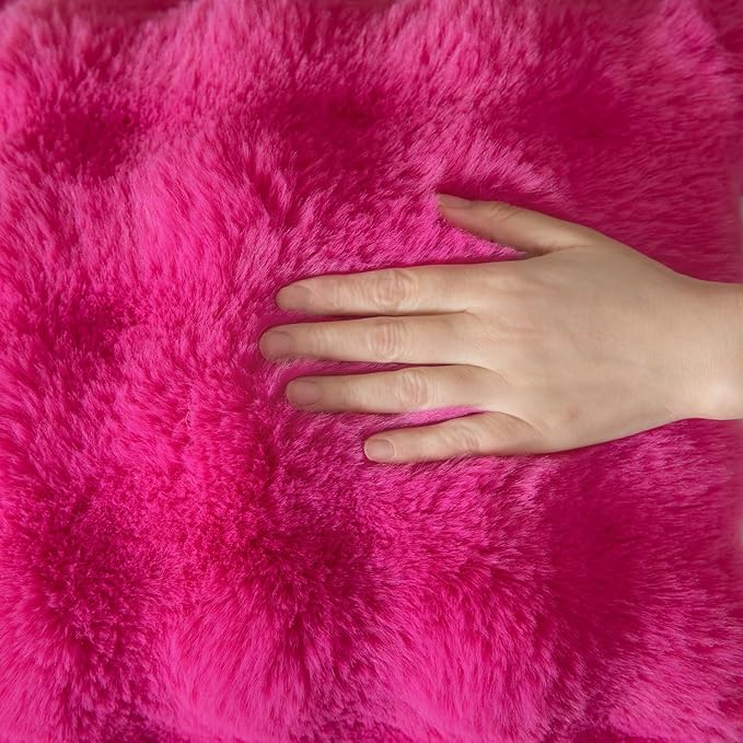 Yaertun Pack of 2 Hot Pink Thick Soft Wool Decorative Throw Pillow Covers 26x26 Inch Faux Fur Plush Fluffy Cushion Covers for Sofa Couch Bedroom