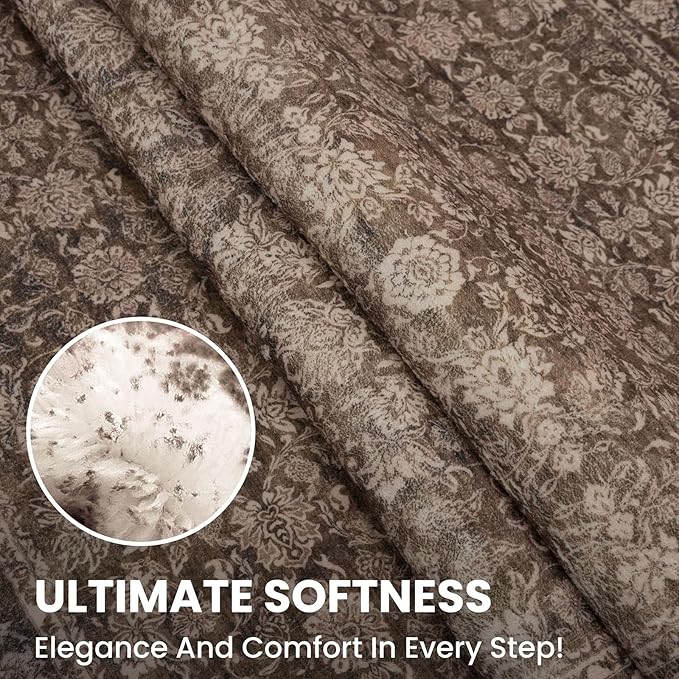 4x6 Washable Rug Rust Reddish Brown Area Rug for Entryway Soft Non-Slip Indoor Door Rugs Distressed Floral Low-Pile Doormat, Neutral Vintage Carpet for Entrance Kitchen Bedside Farmhouse