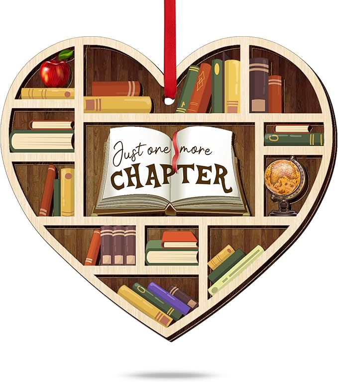 GEEMBI Christmas Book Lovers Gifts for Readers Women - Just One More Chapter Wooden Christmas Ornaments 2025 for Tree Decorations - Bookish Reading Gifts for Women, Friend Gift for Book Lover