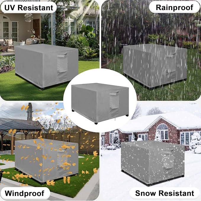 OutdoorLines Outdoor Waterproof Patio Ottoman Covers - Rectangle UV-Proof Patio Side Table Cover Windproof Heavy-Duty Furniture Covering Protector 28L x 22W x 17H Inch, Grey