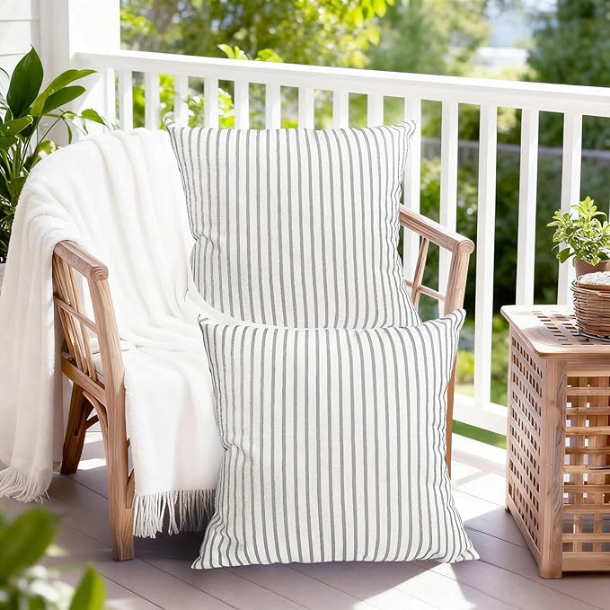 Decorative Throw Pillow Covers Set of 2 Light Gray Striped Pillow Covers 20x20 Inch Throw Pillow Cover Linen Pillowcase Modern Farmhouse Outdoor Pillow Covers for Couch Sofa Living Room