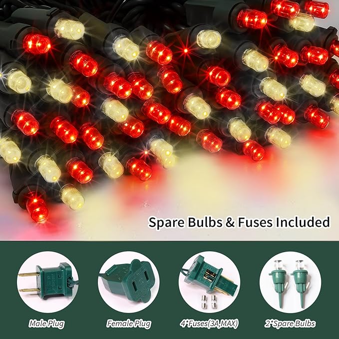 LAMPHOME 100 Count RED and Warm String Lights - 21.6FT LED Christmas Lights, Mini led Lights for Indoor Outdoor Home Holiday Party Wedding Independence Day Decoration