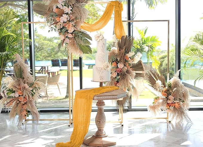 12 Pack Gold Cheesecloth Table Runner 10FT Cheese Cloths for Wedding Decor, 20x120inch Rustic Boho Gauze Table Runners for Wedding Party Bridal Shower Table Decoration