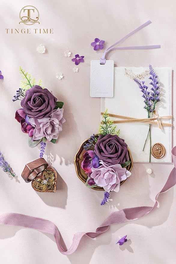 TINGE TIME Artificial Shoulder Corsages Flowers, Set of 2, Mother of The Bride Floral Corsage for Wedding Ceremony Anniversary Formal Dinner Party (Plum)