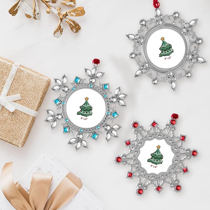GUOER Christmas Tree Snowflake Picture Frame Ornaments Holiday Keepsake Gift Home Decor Christmas Decorations Xmas Gifts Pendant with 2" Photo Frame Christmas Tree (3 Color, 3 Pieces Set)
