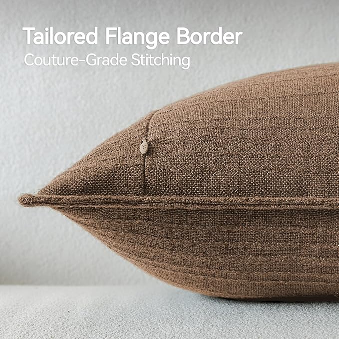 a moment Linen Pillow Covers Set of 2,Boho Farmhouse Throw Pillowcases Neutral Textured Decorative Covers for Couch Sofa,Soft Linen Blend Accent Case Cushion Living Room Home Decor 20"x20"Hazel