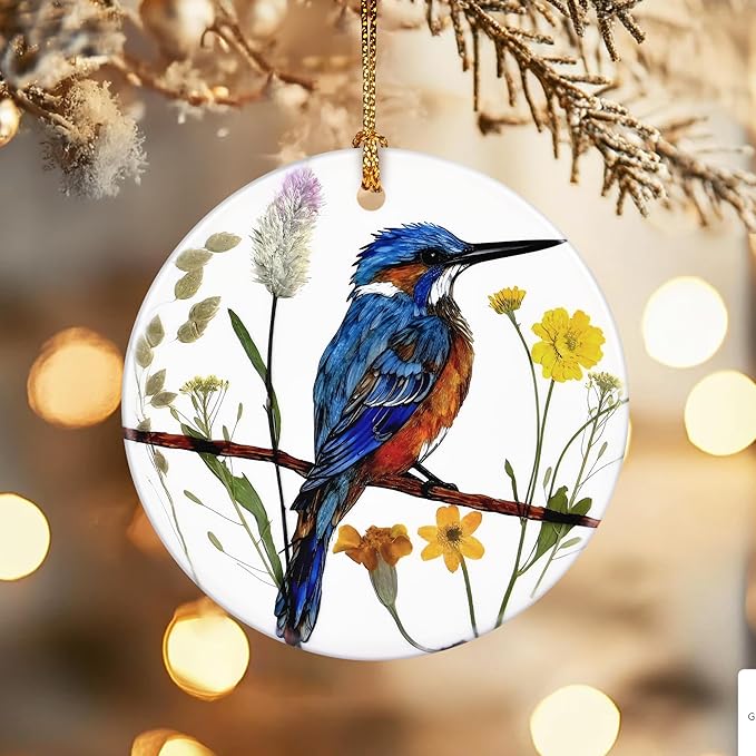 Christmas Ornaments, Dodosky 2.8in Ceramic Kingfisher Ornament, Xmas Decor, Christmas Tree Ornaments, Xmas Decorations for Tree, Holiday Ornament, Gifts for Bird Lovers, Gifts for Women, Men