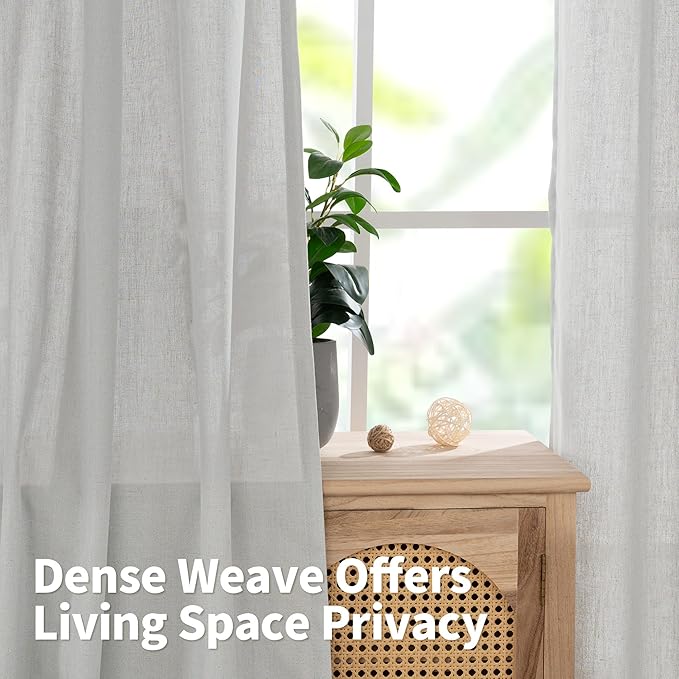 YoungsTex Grey Linen Curtains 63 Inch Length 2 Panels with Grommet for Living Room, Light Filtering Drapes No See Through Privacy for Bedroom, 52 X 63 Inch