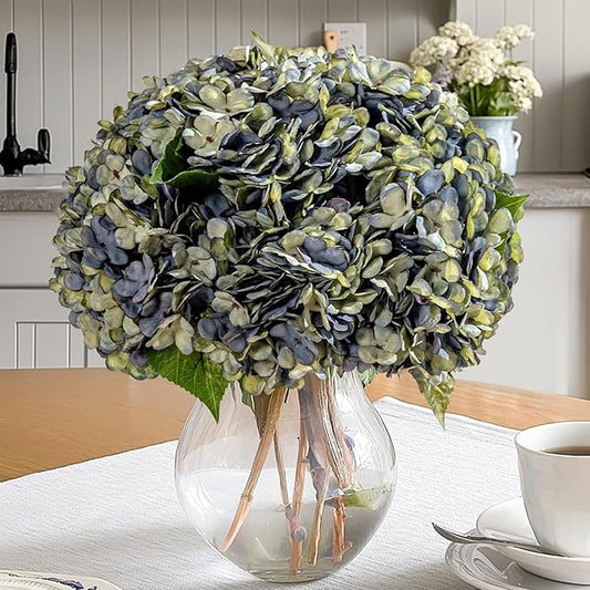 10PCS Fake Hydrangea Artificial Flowers Hydrangea Bouquet for Home Wedding Bridal Bouquet Office Party Table Centerpiece DIY Floral Decor (Autumn Blue)