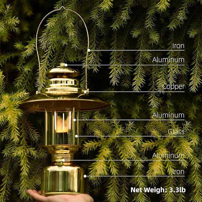 Large 18” Metal RetroLED Camping Lantern, 6500mAh Rechargeable Battery Last 17-500 Hours Camping Lamp, Classic Dimmable Hanging Lantern, Vintage Camping Light for Courtyard Outdoor Decoration