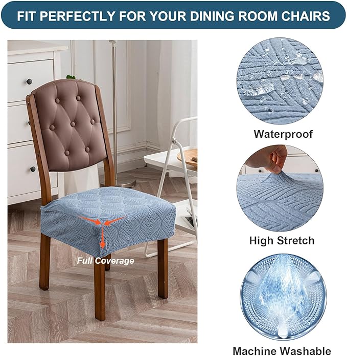 Removable Washable Dining Chair Seat Covers Set of 2,Stretch Jacquard Chair Seat Cushion Protector Slipcovers, Rear Covers
