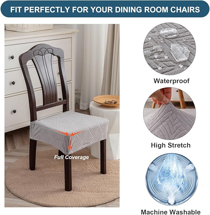 Waterproof Stretch Seat Covers,Dining Room Chair for 4 Set Removable Washable Chair Slipcover Protectors,No Rear Covers,Light Grey