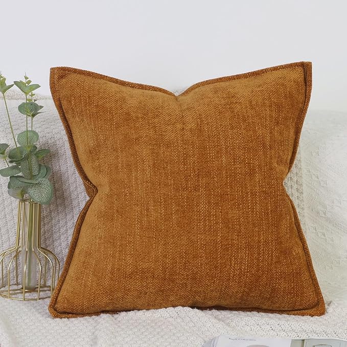 OYIMUA Soft Textured Decorative Throw Pillow Covers 20x20 Rust Yellow Chenille Square Accent Solid Cushion Cover Cozy Farmhouse Pillow Cases for Couch Sofa Bedroom Living Room